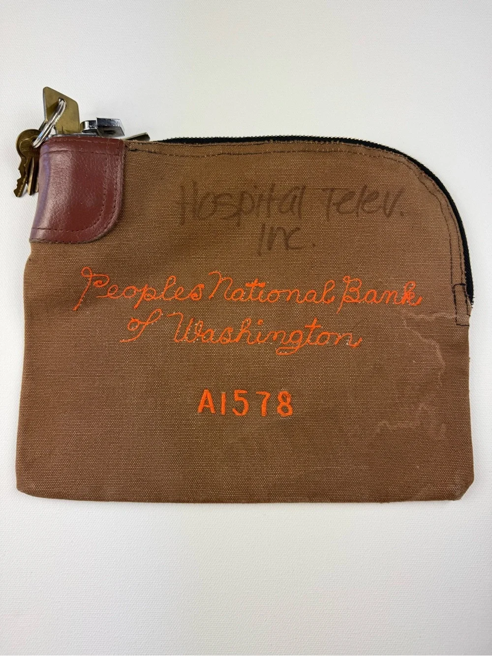 Vintage Locking Bank Deposit Bag Keys Washington State Retro Advertisement Pouch